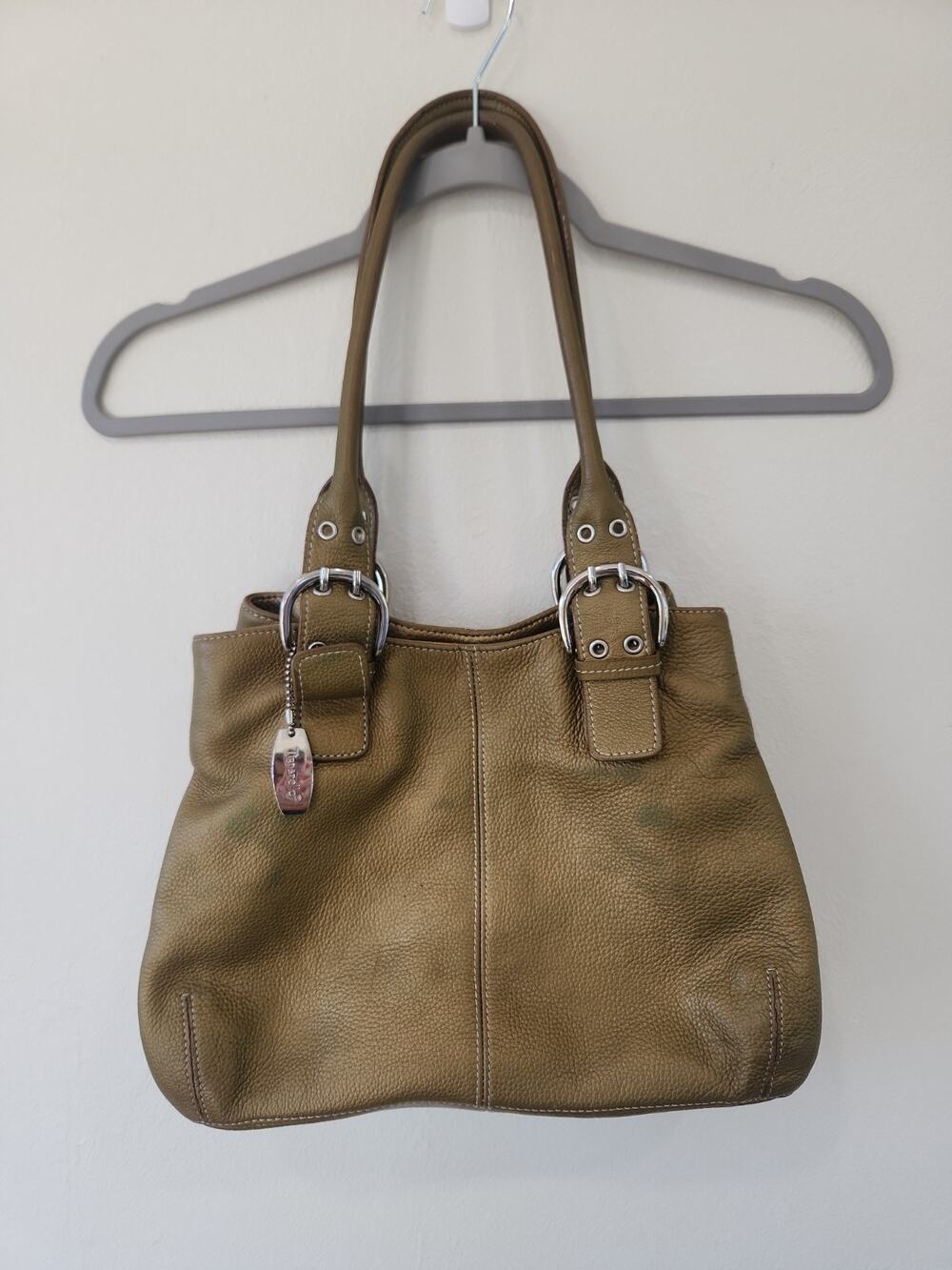 *TIGNANELLO* Golden Leather Multi Compartment Snap Closure Double Shoulder Bag
